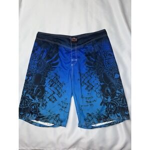 MMA Elite Board Shorts Mens L Trunks Blue Activewear Training Skulls Cobras